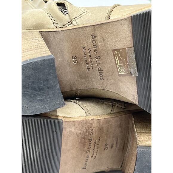 Acne Studios Luxury Beige Pistol Leather Side Zip Ankle Booties Sz39/8.5 US - Picture 14 of 15